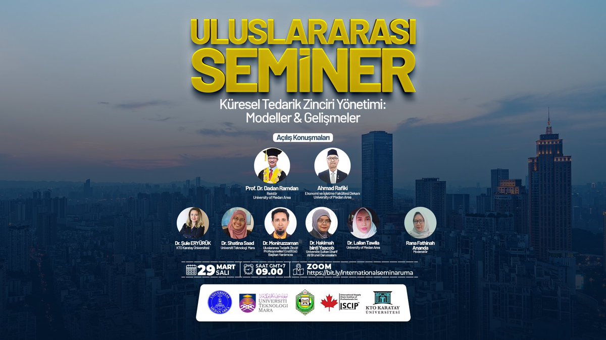 Üniversitemiz öncülüğünde düzenlenen ❝Küresel Tedarik Zinciri Yönetimi❞ uluslararası seminerine davetlisiniz.

Yeni yaklaşımların, düzenlemelerin ve değişimlerin ekonomik büyümeye etkilerinin konuşulacağı seminere aşağıdaki linkten kaydolabilirsiniz.
👇
bit.ly/internationals…