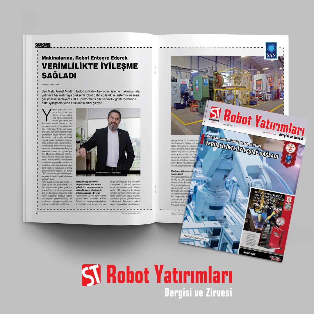 San Metal Genel Müdürü Erdoğan Kalay, makinalarına, robot entegre ederek verimlilikte iyileşme sağladıklarını söylüyor.

ST Robot Yatırımları Dergisi'nin Mart sayısında: dergi.stdergileri.com/st-robot-yatir…

#endüstri #sanayi #üretim #fabrika #otomasyon  #robot #ağırsanayi  #yatırım #dergi