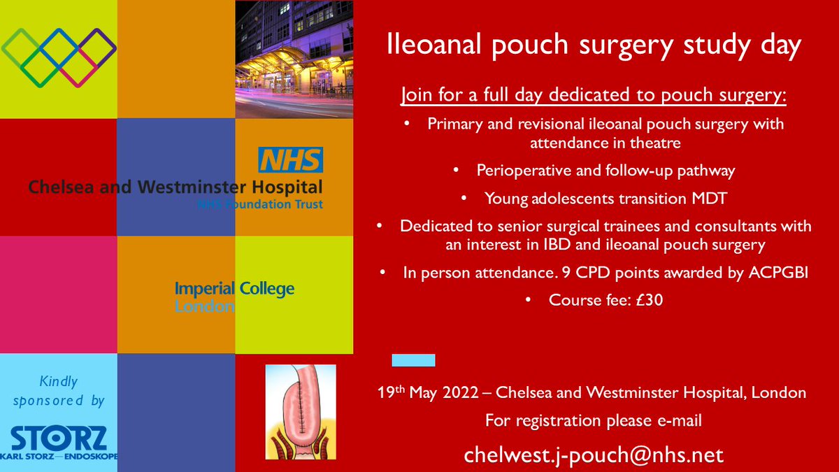 Acute colectomy. Primary and revisional ileoanal pouch surgery. Pouchoscopy protocol. Follow up pathways. Transition MDT Register for the ileoanal pouch surgery study day at chelwest.j-pouch@nhs.net @Dukes_Club @Schoolofsurg @ColorectalDis @ASiTofficial