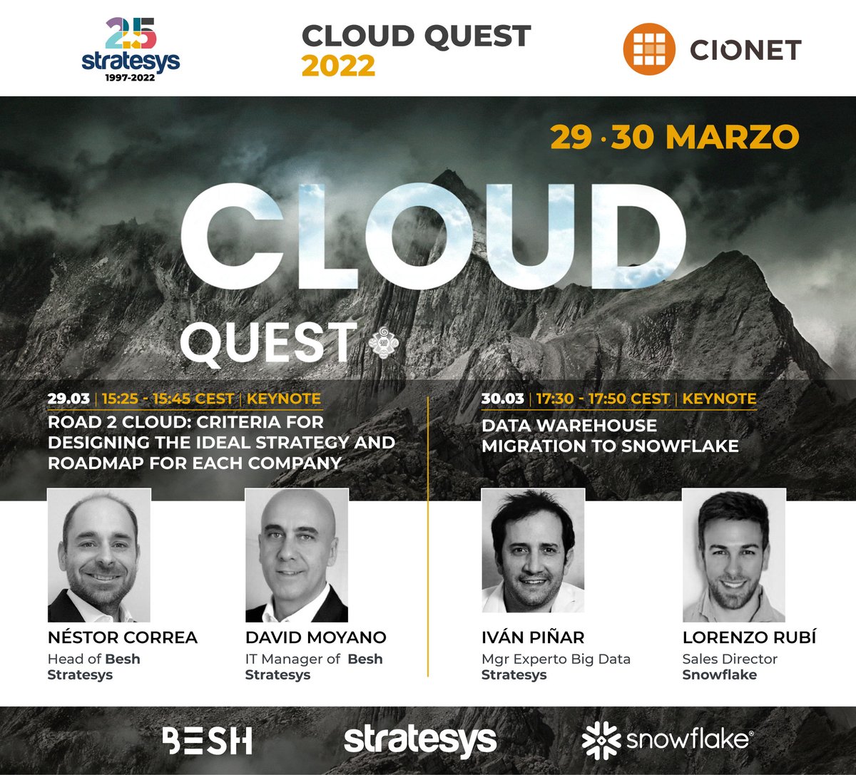 stratesys's tweet photo. #StratesysEvents #StratesysExperts #Cloud @CIONET organiza CLOUD QUEST 2022, un foro de expertos de la ‘clouditización’ para compartir experiencias singulares y aprendizajes de alto valor. Y allí estaremos desde @stratesys con 2 interesantes keynote -> https://t.co/ucqJsJIGrd https://t.co/ktYPYgQunD