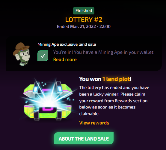 I love this game and thanks for the land plot!
<a href="/MinesOfDalarnia/">Mines of Dalarnia</a> 
First time won a land so happy