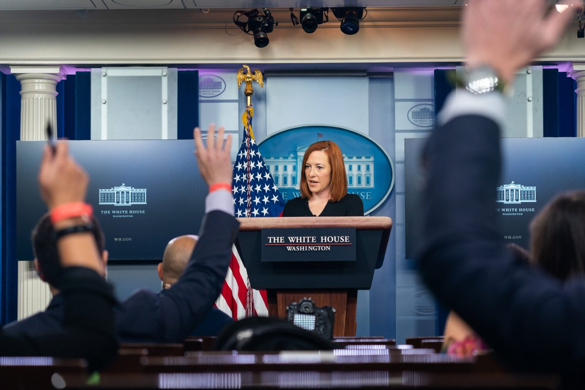 BidensWork's tweet photo. WH Press secretary Jen Psaki has now held more press briefings in the past 14 months than the entire 4 years of the Trump administration. Let that sink in. https://t.co/NN8Rfyf4Dy