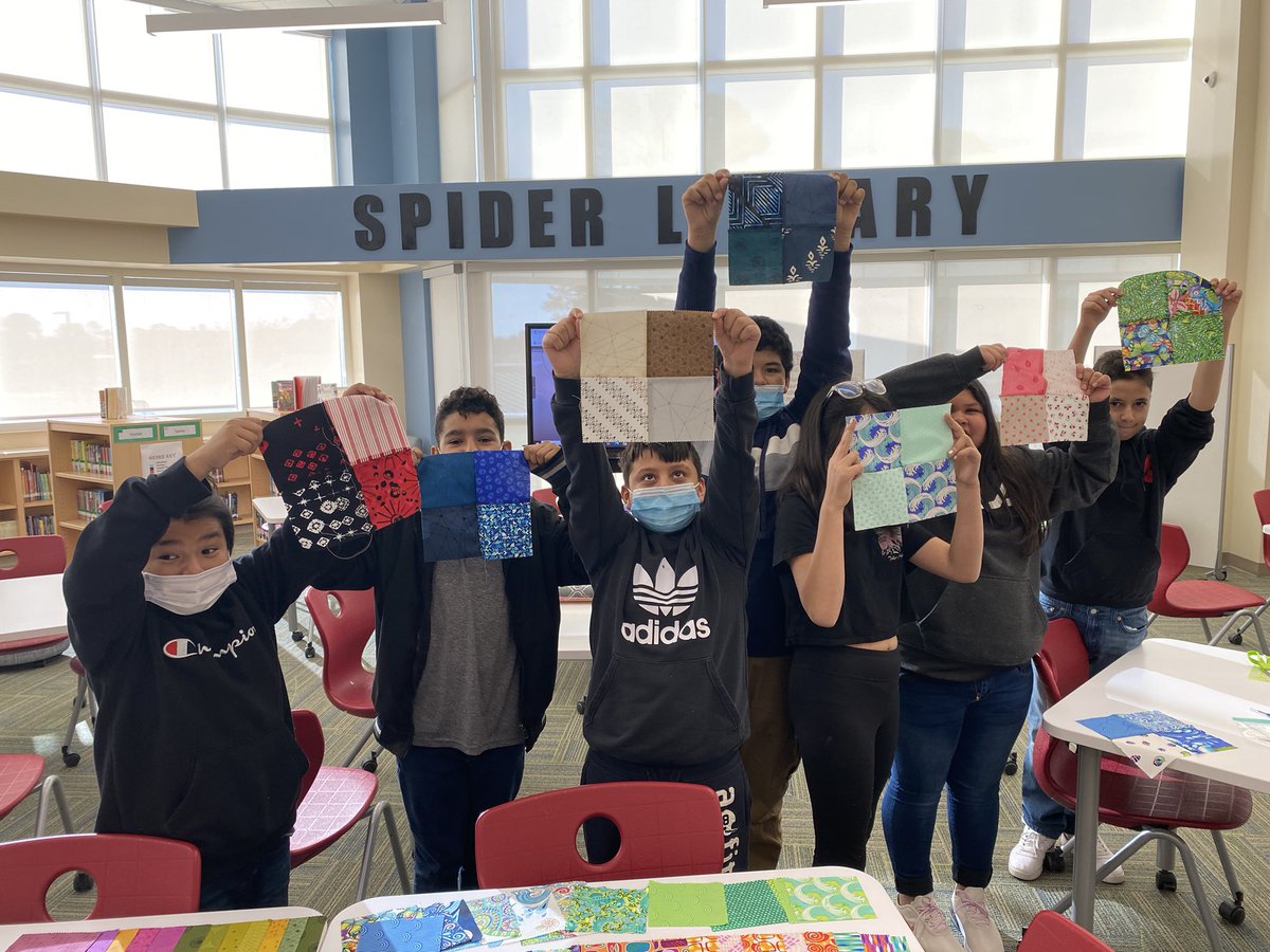 Today my students began their final project to our Freedom Quilt Unit. Such fun and joy in seeing how proud they were of their accomplishments!#learning2sew #spiderlibrarylam