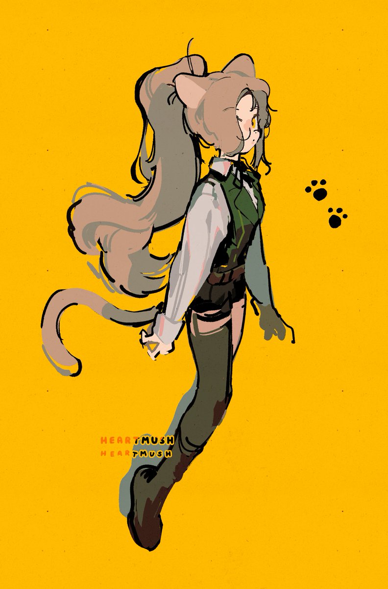 1girl solo animal ears shirt tail long hair cat tail  illustration images