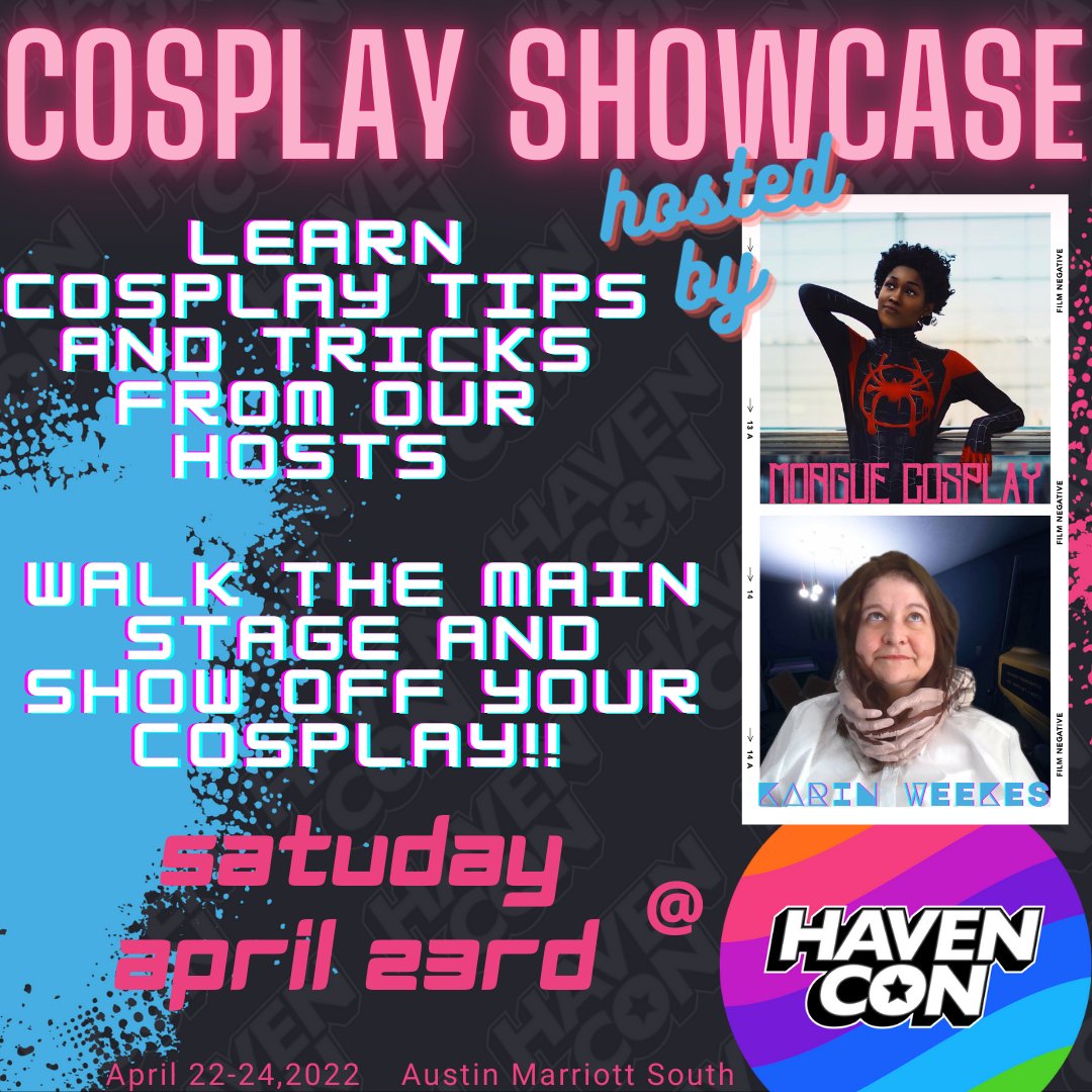 havencontx's tweet photo. Don't miss your chance to show off your latest cosplay!
HavenCon attendees can sign up at registration to take part in the cosplay showcase!
New to cosplay? Our hosts will also talk about what they have learned and love about their years in cosplay.
#havencon #cosplay https://t.co/e0pzAJ3qr1