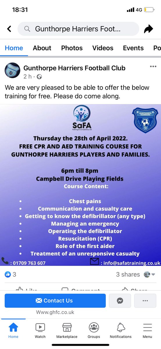safatraining's tweet photo. Calling all @ClubGunthorpe players and family. @safatraining (shirt sponsors) will carrying out a service of the club defibrillator and offering free #defibrillator training on 28th April at Campbell Drive Playing Field.
@peterboroughtel https://t.co/wkZiaC6eZU