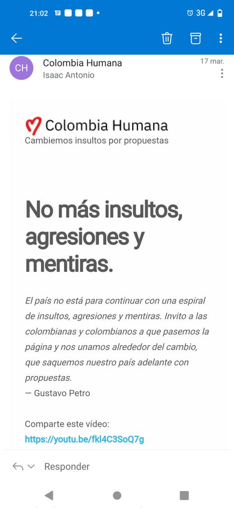 isaac_a_mesa's tweet photo. Mientras los candidatos del #GranDebatePresidencial de @NoticiasRCN tratan de difamar a @petrogustavo tratando de hacer creer que el un violento responsable de los bloqueos, en especial @FicoGutierrez de #colombiahumana me llega el siguiente correo #PetroPresidente https://t.co/9BQ4bYNMNy