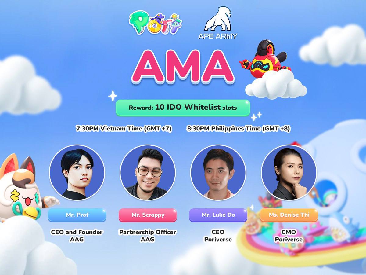 P2E_Daily's tweet photo. Join us tonight on our first @poriverse AMA at @ApeArmyGuild Facebook and Discord.

I will be joined by @19ScrappyCoco95 , @poriverse_ceo , and Ms @denisethi 

8:30 PM Manila Time 

https://t.co/ZrmhAu9ZMg https://t.co/syfHCnF90S