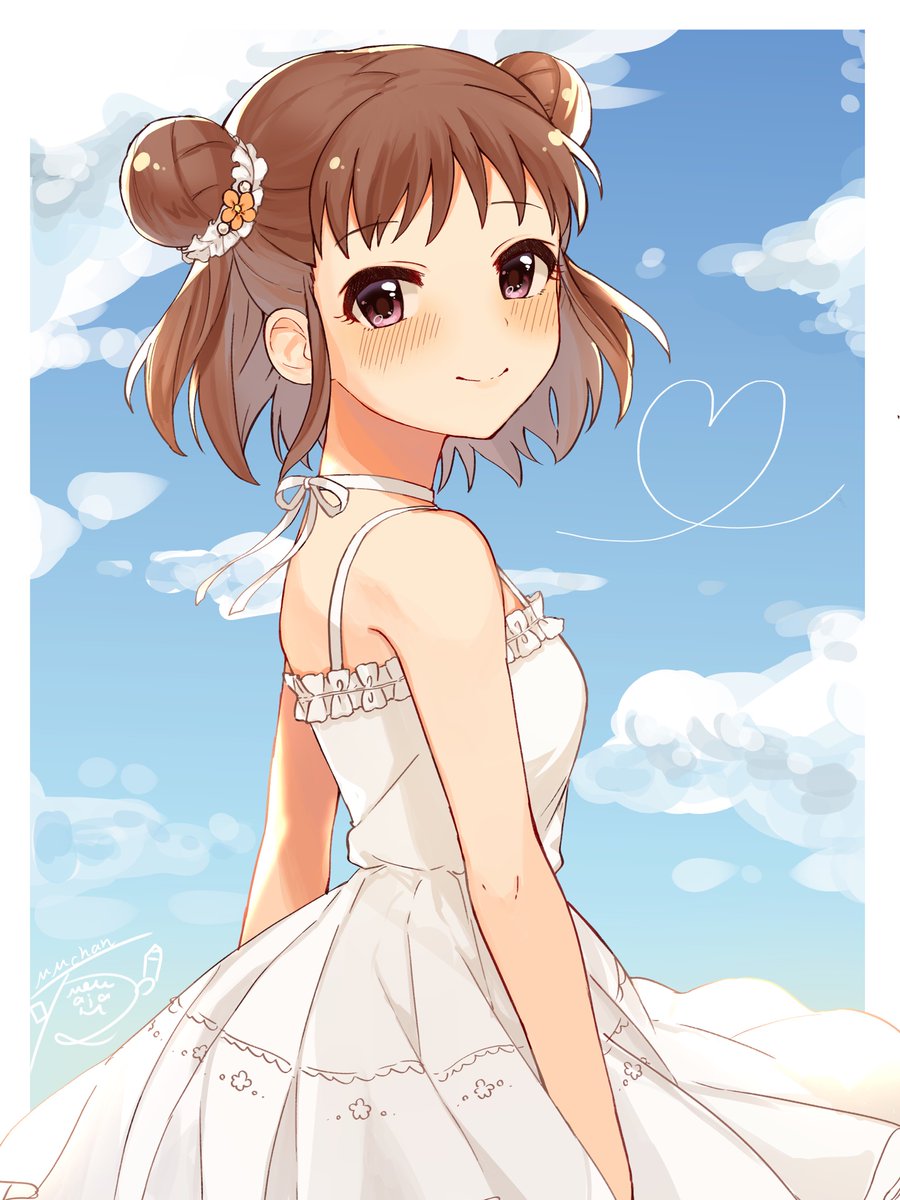 naka (kancolle) 1girl double bun solo hair bun dress brown hair white dress  illustration images