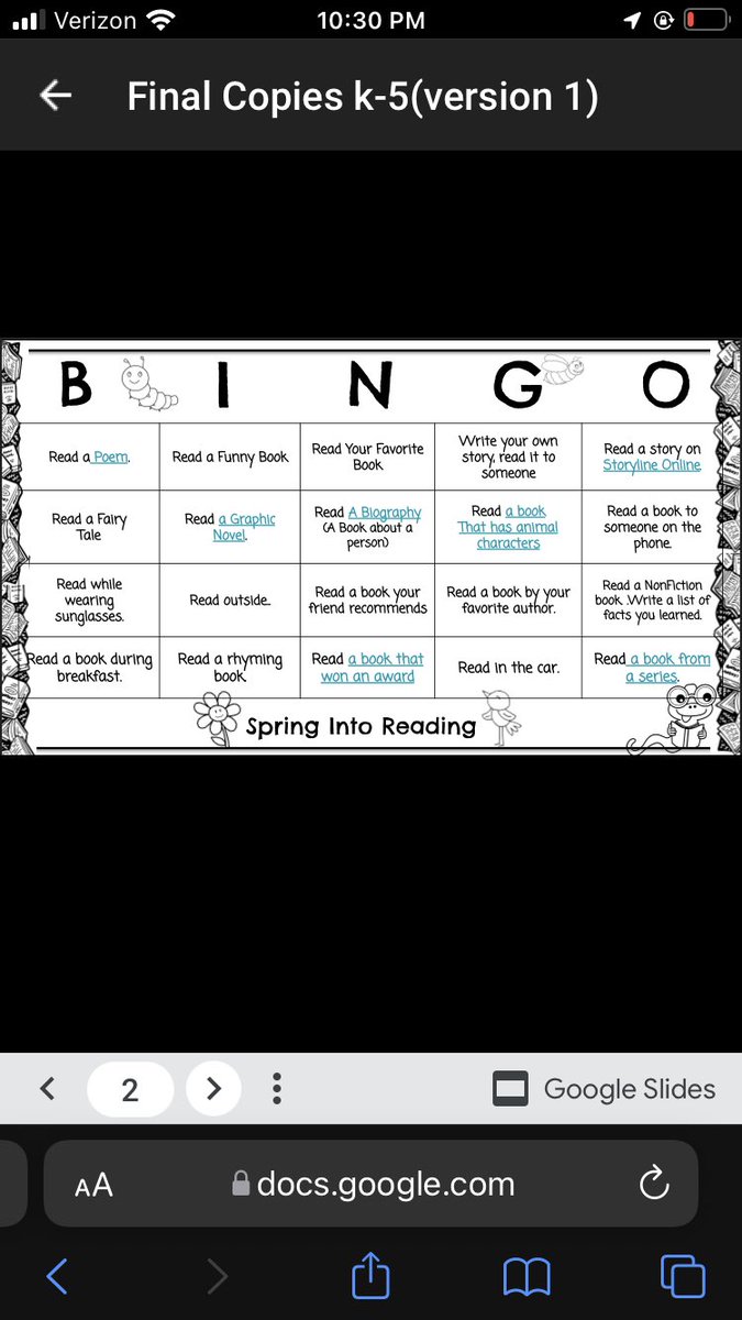 Don’t forget to start your Book Bingo at home Grizzlies!