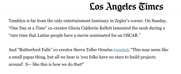 I asked an agent recently why Latine people were constantly getting less. Why did he think it kept happening and he said "because you don't get loud enough when you are angry." So let's get loud. This may seem like something insignificant but it's a seed. latimes.com/entertainment-…