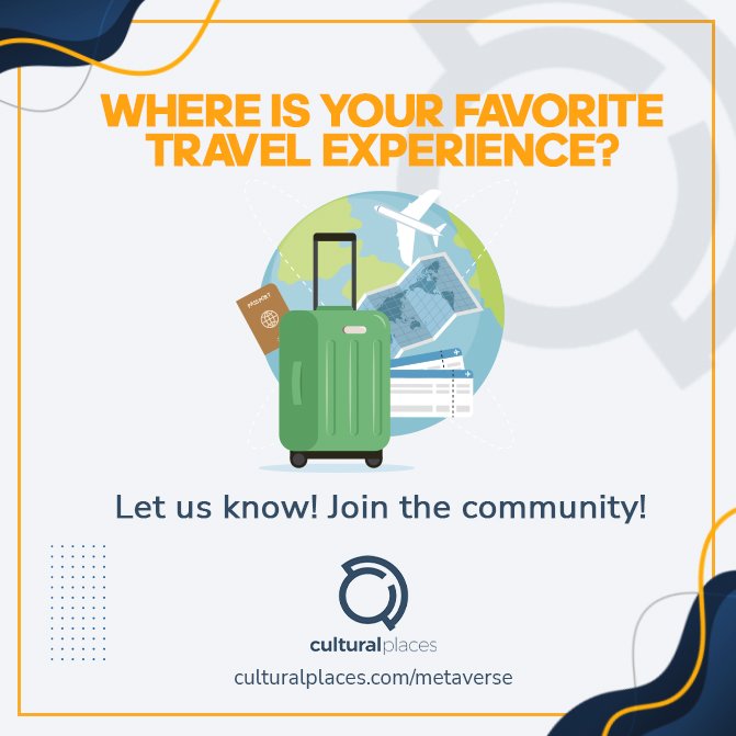 Cultural Places (@cultural_places) on Twitter photo 🤔 Where was your favorite travel experience? ✈️💯
🗺️ We want to hear YOUR stories. Share with the community by leaving a comment or dropping by our Telegram group. 💬⬇️
🎙️ t.me/culturalplaces…
$CPTC 🚀#DeFi 
Check out our cultural project here ⬇️
🌐 culturalplaces.com/metaverse 🤔 Where was your favorite travel experience? ✈️💯
🗺️ We want to hear YOUR stories. Share with the community by leaving a comment or dropping by our Telegram group. 💬⬇️
🎙️ t.me/culturalplaces…
$CPTC 🚀#DeFi 
Check out our cultural project here ⬇️
🌐 culturalplaces.com/metaverse