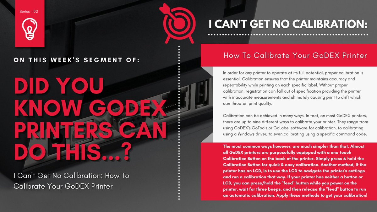 GoDEXAmericas's tweet image. On This Week&apos;s Segment of: Did You Know GoDEX Printers Can Do This..?

- &quot;I Can&apos;t Get No Calibration: How To Calibrate Your GoDEX Printer&quot;.

#GoDEX #GoDEXPrinter #LabelPrinter #Calibration #Calibrate #ThermalPrinter #DirectThermal #ThermalTransfer #Print #Printers