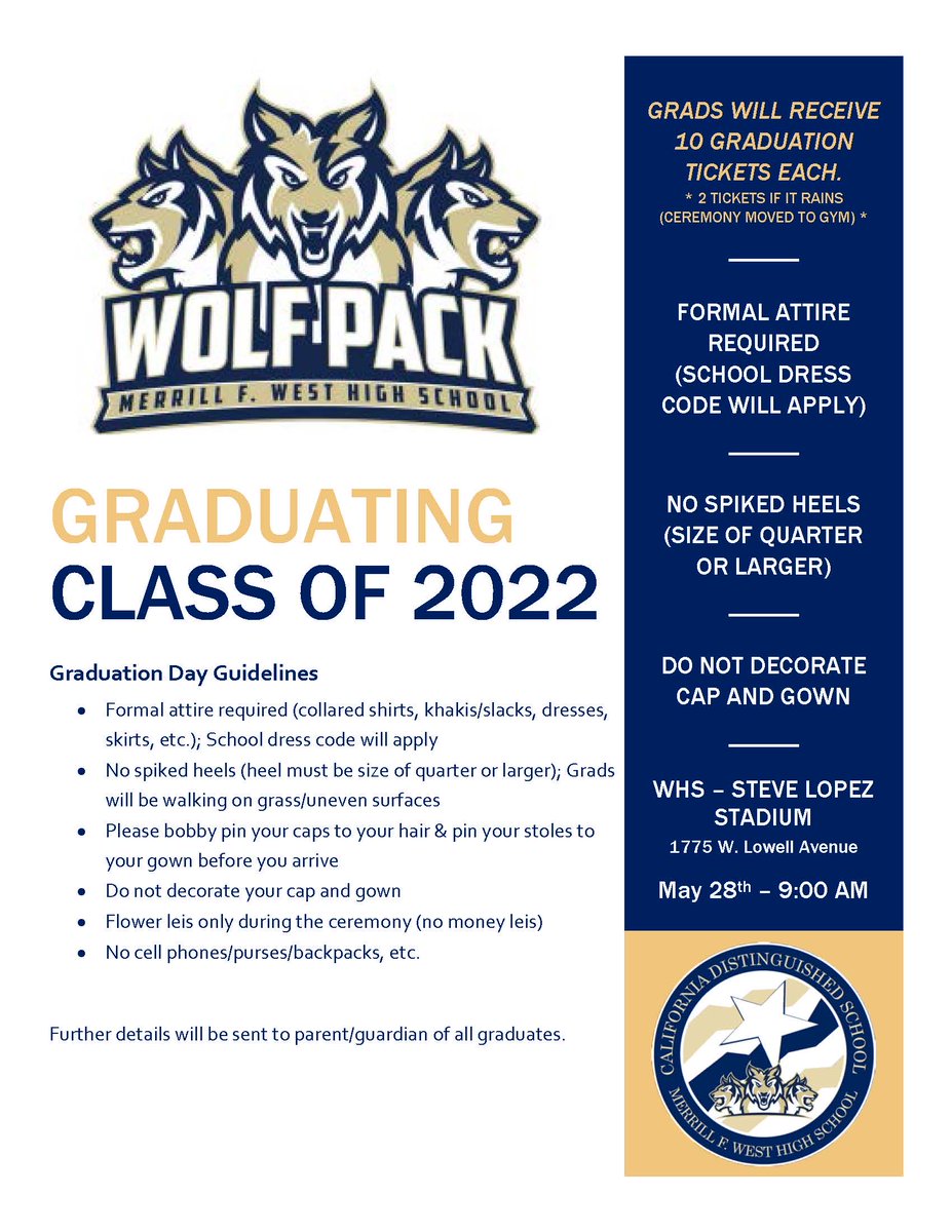 MWHSWolfpack's tweet photo. Attention graduating class of 2022! Here are some initial details regarding graduation day. https://t.co/Bs5Lxzrq6z