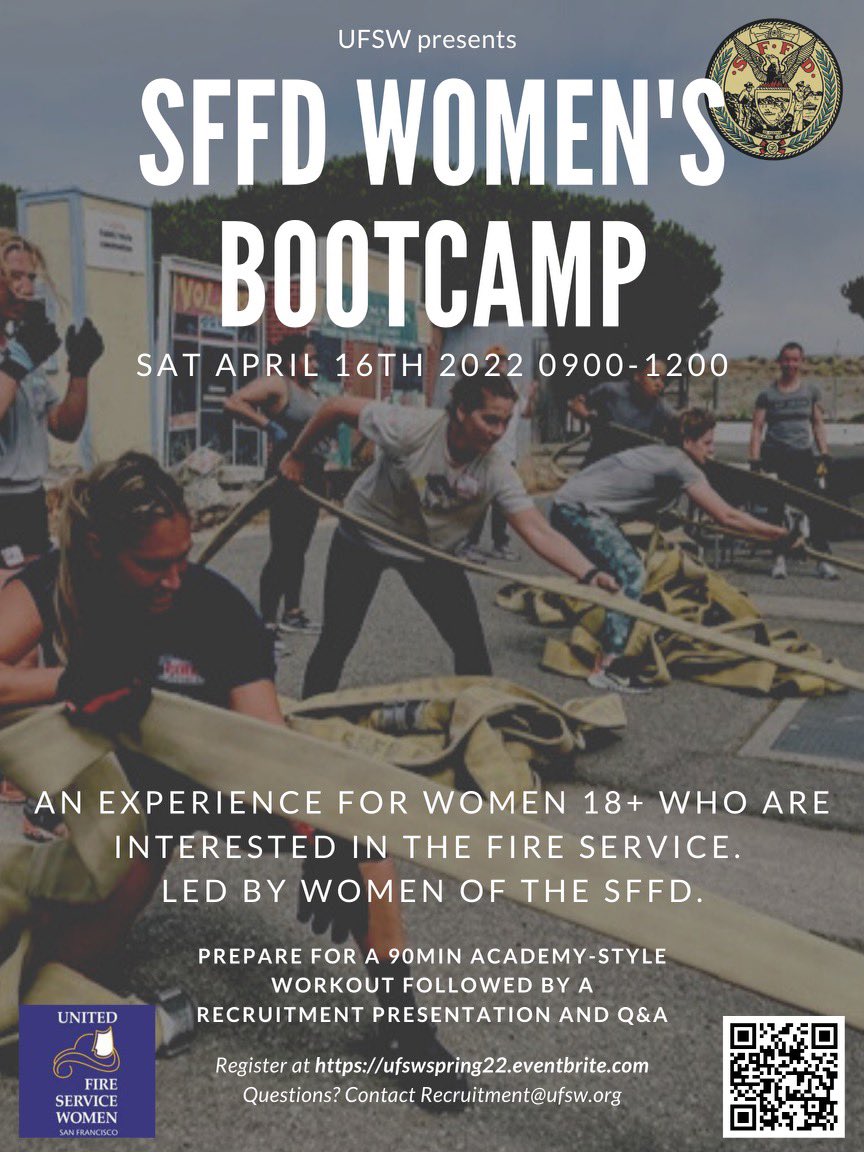 SFFDPIO's tweet photo. Attention prospective Firefighters! Consider attending the SFFD Women’s BOOTCAMP https://t.co/Nyey4XvSWa
