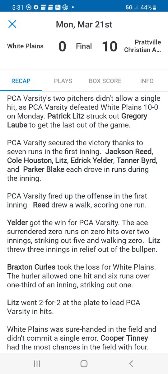 Prattville Christian Academy Baseball tweet media