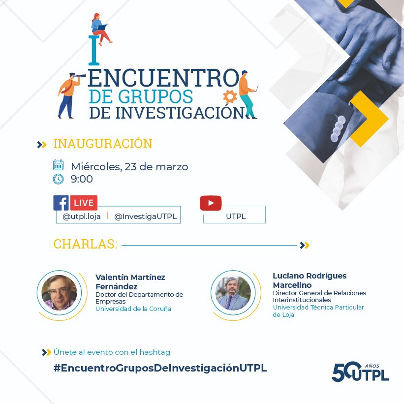 utpl's tweet photo. #EncuentroGruposDeInvestigaciónUTPL👉6️⃣5️⃣  grupos de @InvestigaUtpl presentan sus actividades, proyectos, avances y resultados en distintas áreas. ¡Sé parte de esta difusión de conocimiento!
ℹ️Agenda del 23 al 25/marzo » https://t.co/jLDFq3P2J7
🔴EN VIVO » https://t.co/HQj6TUlcPV https://t.co/FKAyzmhmRz