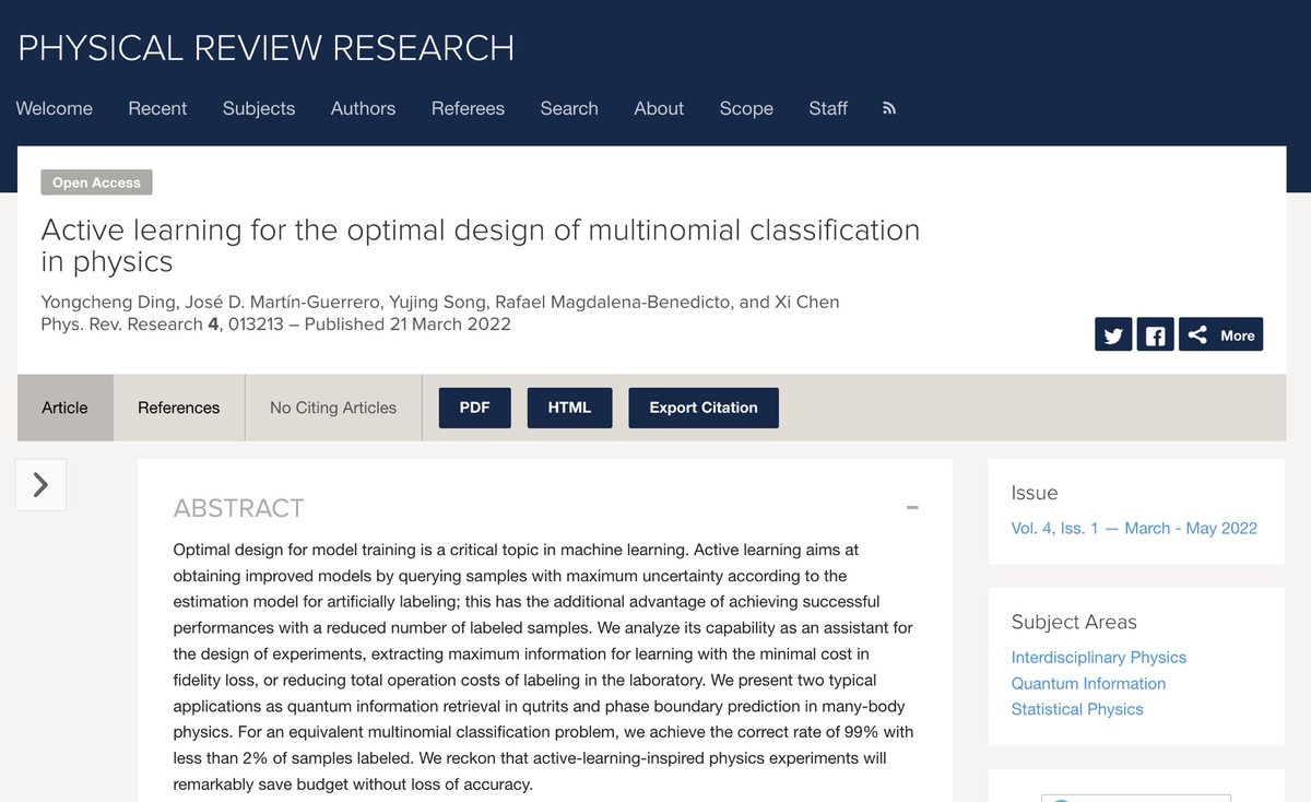 xichen_STA's tweet photo. Congratulations! New paper on active learning applied as quantum information retrieval in qutrits and phase boundary prediction in many-body physics.  https://t.co/qMMkwpJrTR… @ryc_upvehu @NquireC @ehuscientia @QUANTEK2122 @JoseDMartin_UV @jonzen_Physics @PhysRevResearch https://t.co/TNSkkLWbt4