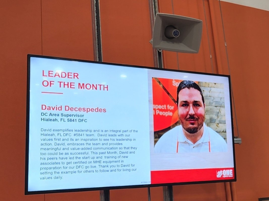 Thank you to the leadership team for recognizing myself as the leader of the month 🙏 Truly grateful to work alongside so many great leaders who inspire me to be great on a daily basis!! #DaleMiami #DFC5841 #OneSupplyChain #OneHomeDepot #BringingTheMagic