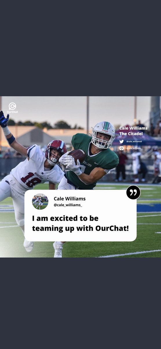Cale_williams0's tweet photo. Excited to be teaming up with @OurChatInc! Thank you for this opportunity! #chatitup #NIL https://t.co/D5UosXotzX