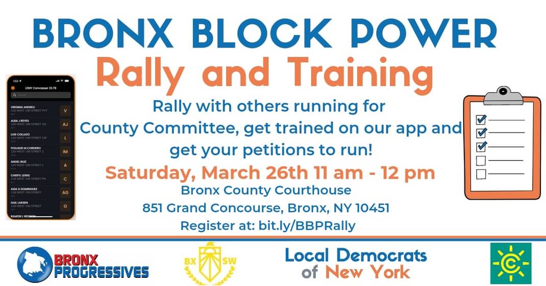 bxprogressives's tweet photo. still unsure why you should run or if you have enough time? come out on Saturday at 11am for our rally and training!  

we will go over the position and then set you up with your petition, data and app! https://t.co/NntUuFCJ0a