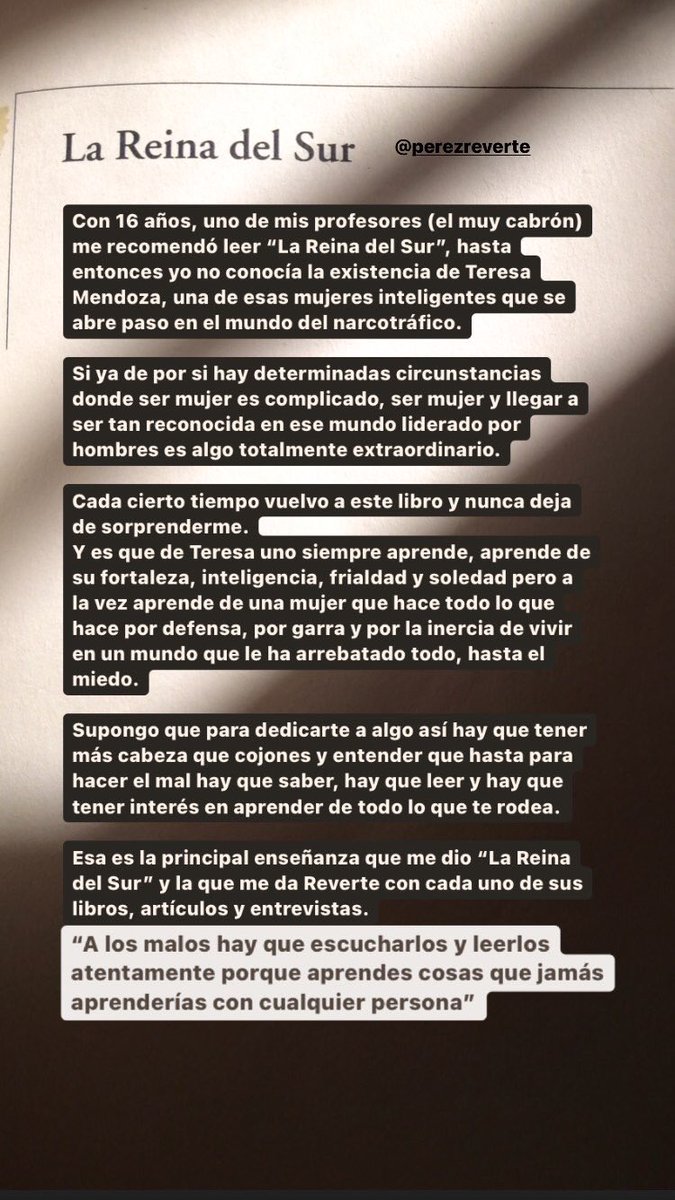 annaruiz__'s tweet photo. A los malos siempre hay que escucharlos y leerlos atentamente porque aprendes cosas que jamás aprenderías con cualquier persona.
 @perezreverte https://t.co/YpwMejFxGx