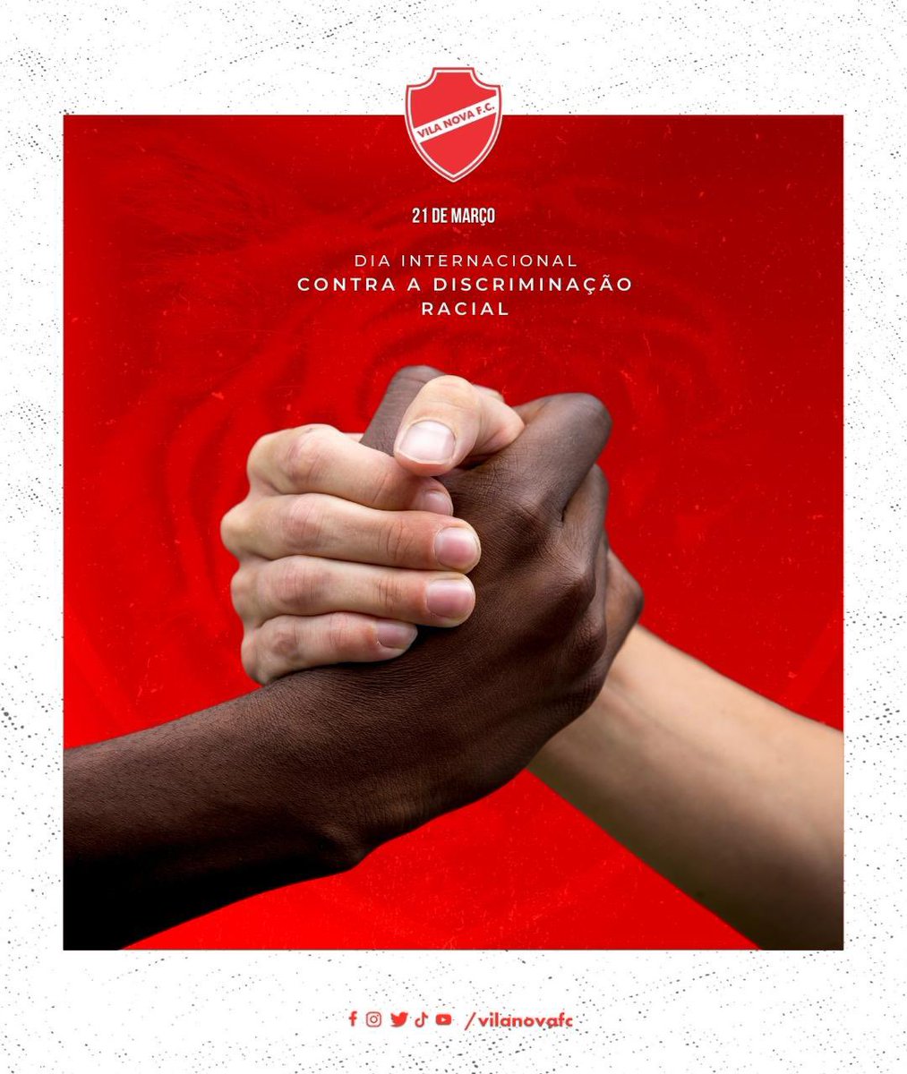 Dia Internacional contra a discriminação racial. 

Não há espaço para racismo e qualquer forma de preconceito no futebol e na sociedade.

O Vila Nova, desde as origens, é de todos. 

#RacismoNão #TIMEDOPOVO