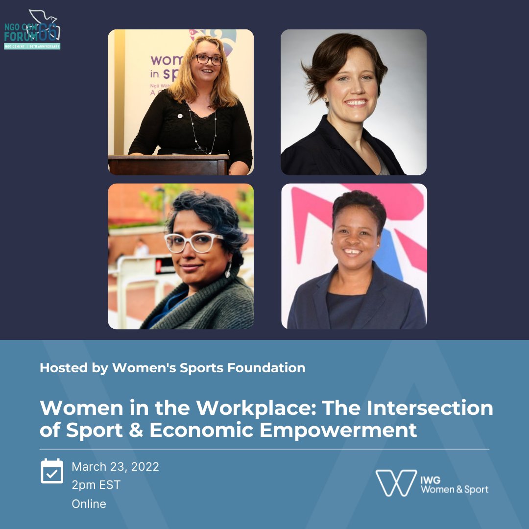 WomensSportsFdn's tweet photo. Join us and @IWGWomenSport for our FREE webinar ‘Women in the Workplace: The Intersection of Sports & Economic Empowerment’ Wed. March 23, 2pm ET! We will discuss how sport/physical education relates to women’s economic empowerment. Register here: https://t.co/62MxZXyfXS #UNCSW66 https://t.co/MixYw3dYEQ