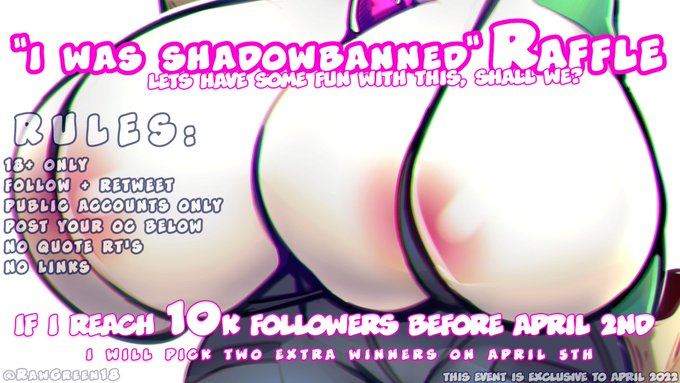 "I was shadowbanned" Raffle!~
oh no what ever will I do?

RULES: 18+ ONLY
Follow + Retweet
Post your
