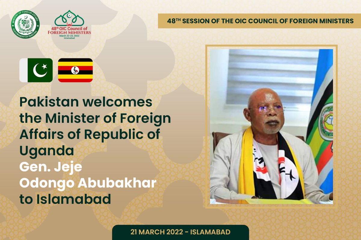 Muhamma48976552's tweet photo. ❗ Welcome to Pakistan 🇵🇰, HE Gen. Jere Odongo Abubakhar, Foreign Minister of Uganda 🇺🇬 ❗

#OICInPakistan 
#OIC48CFM https://t.co/wmPdsnUCBp