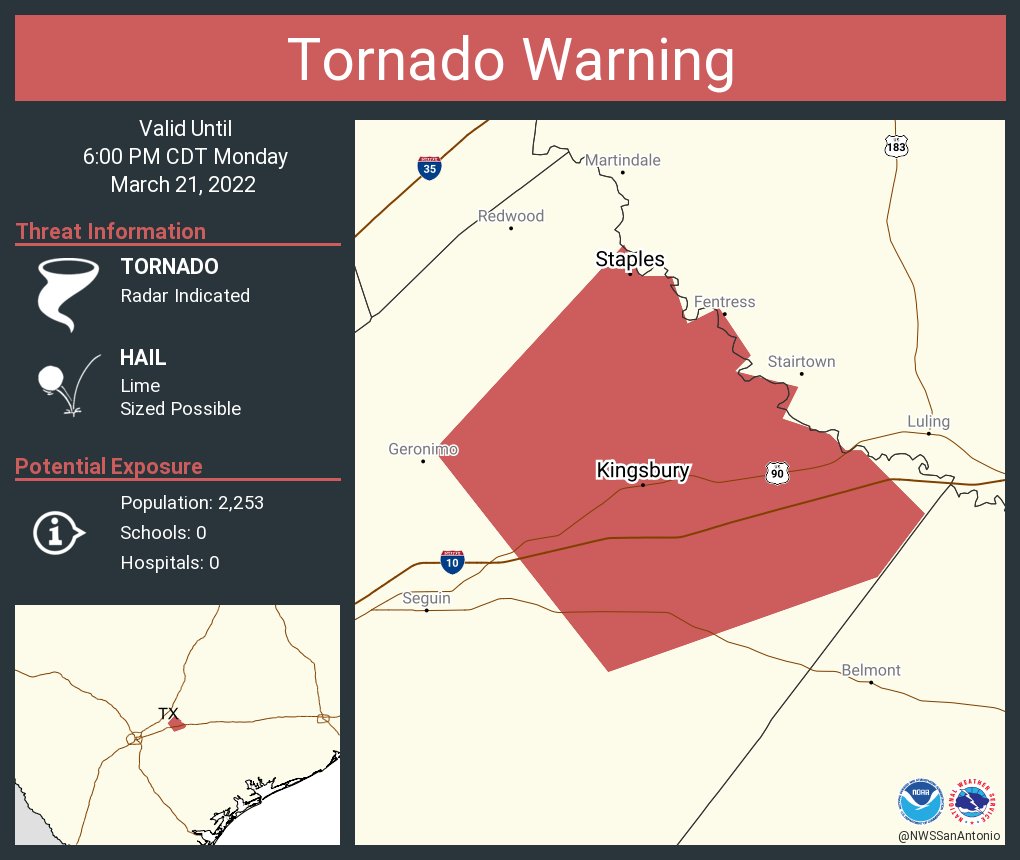 NWS Tornado on Twitter "Tornado Warning continues for Kingsbury TX