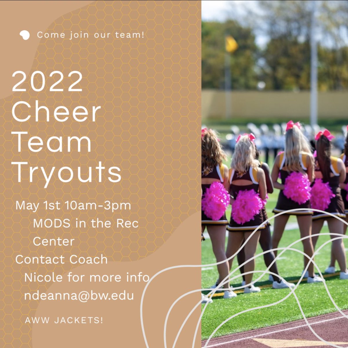 BWUCheerleading's tweet photo. HUGE NEWS 🗣🎉🐝🎀
contact coach Nicole or Coach Olivia for more information ! https://t.co/l36oEGnDkK