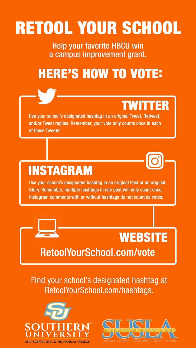 There are only six days left to vote for The Home Depot: Retool Your School Program. So get voting today! Make sure you're using our designated hashtags #RYSSUBR and #RYSSHREVEPORT on your PUBLIC Twitter and Instagram posts. You can also vote nonstop at RetoolYourSchool.com/vote.