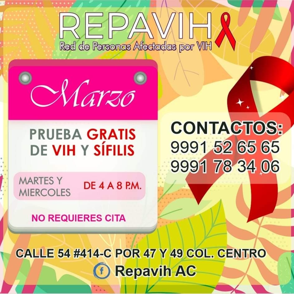 RepavihMID's tweet photo. Hazte la prueba #VIH #SIFILIS #Hepatitis GRATIS MARTES Y MIERCOLES de 4 a 8 pm
#CentroComunitario #SSY #salud #Yucatán #teamRepavih #repavih #CENSIDA https://t.co/XeXFvBiWK6