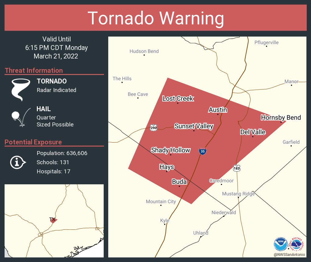 NWS Tornado on Twitter "Tornado Warning continues for Austin TX, Buda