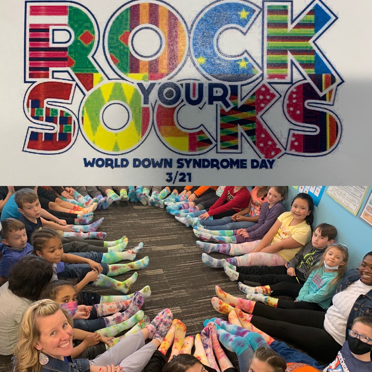 MrsDoveTES's tweet photo. We celebrated World Down Syndrome Day with some amazing socks from Mrs. Antill &amp; friends! 💕 https://t.co/aRCEb4yI3k