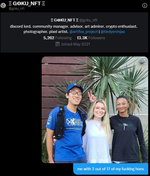 JackShiNFT's tweet photo. @goku_nft @redactedpride i bet youre jealous of how much of an Alpha Male i am https://t.co/5DfSnTpTpg