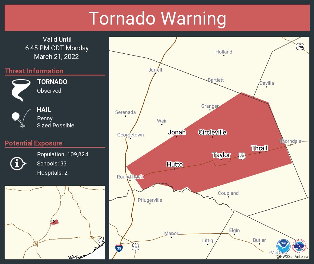 NWS Tornado on Twitter "Tornado Warning continues for Taylor TX, Hutto
