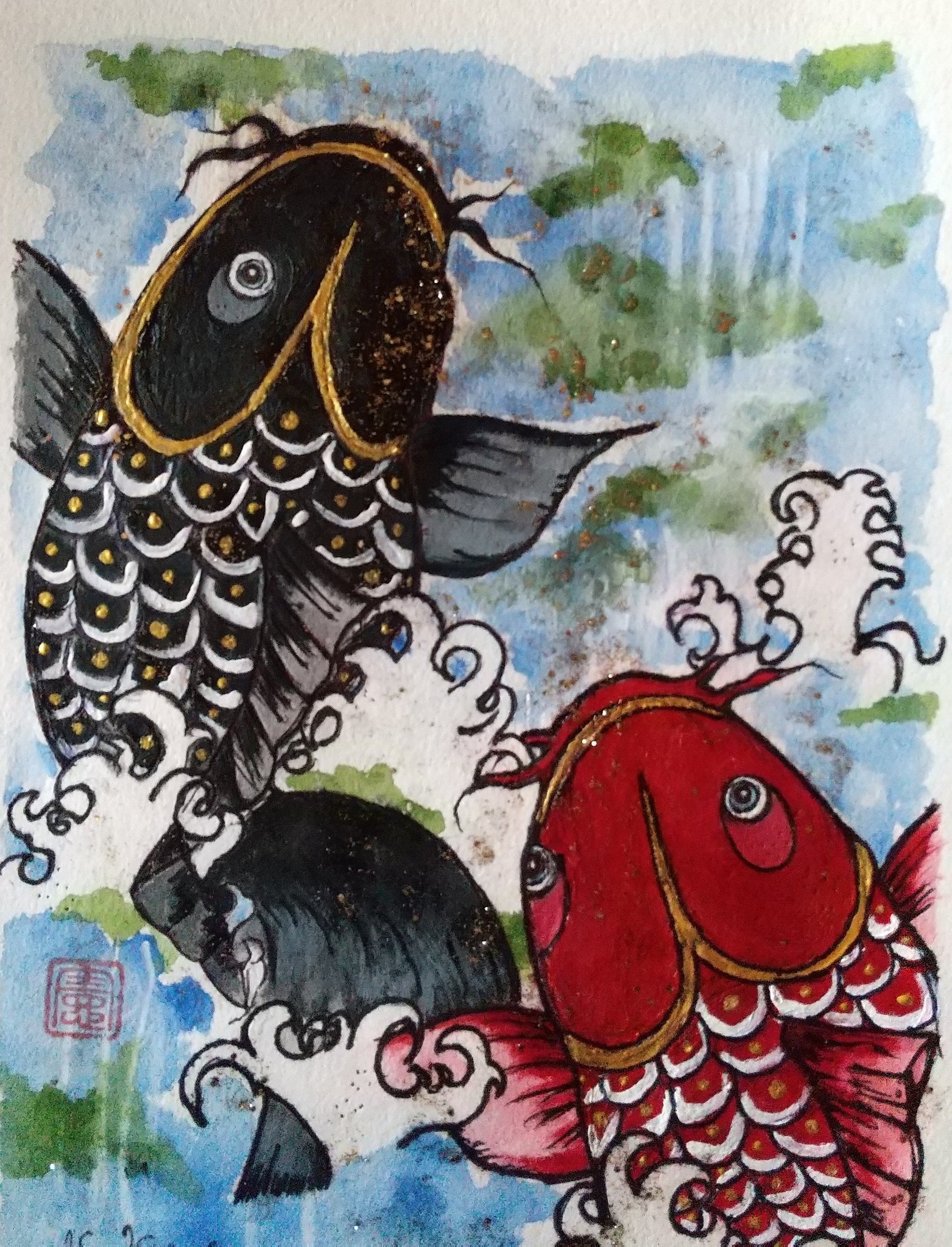 孤高の絵師 Kettupachan アート 障害者アート 障害者 絵 イラスト 登り鯉 鯉 鯉の滝登り 鯉の絵 縁起 縁起画 開運 開運画 立身出世 栄達 龍門を金粉帯びて登る鯉 T Co Ihanajgrln Twitter 孤高の絵師 Kettupachan アート 障害者アート 障害者 絵 イラスト 登り鯉 鯉 鯉の滝登り 鯉の絵 縁起 縁起画 開運 開運画 立身出世 栄達 龍門を金粉帯びて登る鯉 T Co Ihanajgrln Twitter