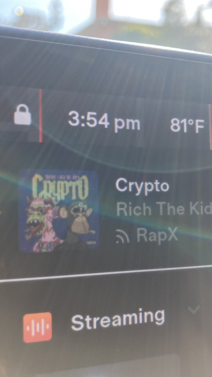 deaf_bitcoin's tweet photo. .@richthekid bored ape streaming in my Tesla library! All up in dem $ape! #crypto #rapx https://t.co/02jP0lnEnz