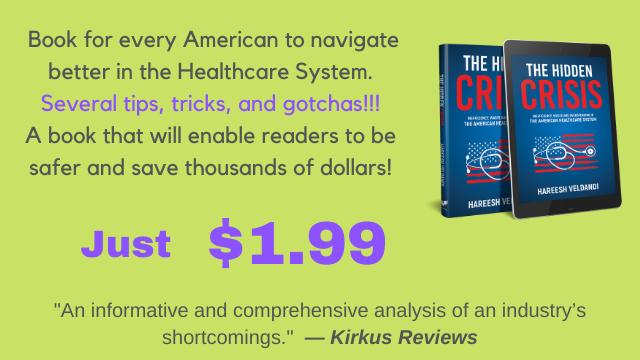 veldandi's tweet photo. My book is now on Amazon. 
Just $1.99 now. Buy it here: https://t.co/fFNWJ4826E
Sample download - https://t.co/7RobgoaPiI
Several tips, tricks, and gotchas about the US healthcare system. 
Hope some of my favorite authors like the book. @EricTopol @Atul_Gawande
#thehiddencrisis https://t.co/JJ2ayEAgtG