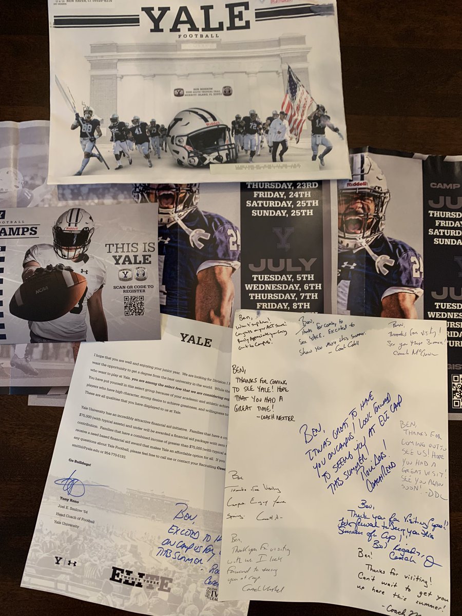 Thank you @CoachRenoYale and the Yale football staff for the mail and hand written notes! #rolldogs #team149 @SSmith_II @ScorpFootball @yalefootball @AlexKurtzYale