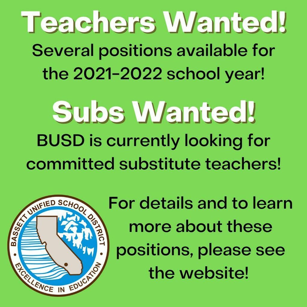 BassettUSD's tweet photo. BUSD is looking for both Subs and Teachers! See the recruitment flyer and apply here: https://t.co/gYL1VXv8e2
#BUSDProud
#bhsbusd #djbusd #ewbusd #skbusd #tmsbusd #vwbusd #nvhsbusd https://t.co/2UeJ8Aaq4Z https://t.co/y0LFbY6IHS