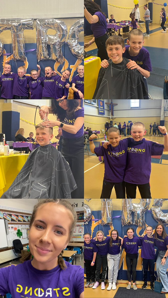 MissJamisonGr4's tweet photo. Yesterday my school hosted a “Brave the Barber” event in honor of one of my students that is currently battling cancer. Each boy in my class shaved their head-I’m inspired by their strength, positivity and support they have shown their friend over the past few months #rjstrong 💜 https://t.co/s3DnvZRZai