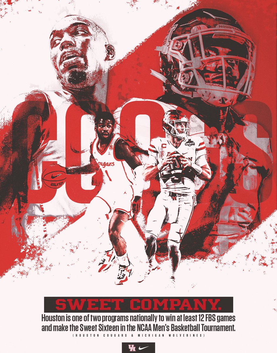 UHCougarFB's tweet photo. Just facts @UHCougarMBK 😤

The Coogs are 1️⃣ of 2️⃣ programs to win at least 12 FBS games AND advance to the Sweet Sixteen in the NCAA Men’s Basketball Tournament!

#GoCoogs x #ForTheCity https://t.co/BbaCGKEUNL