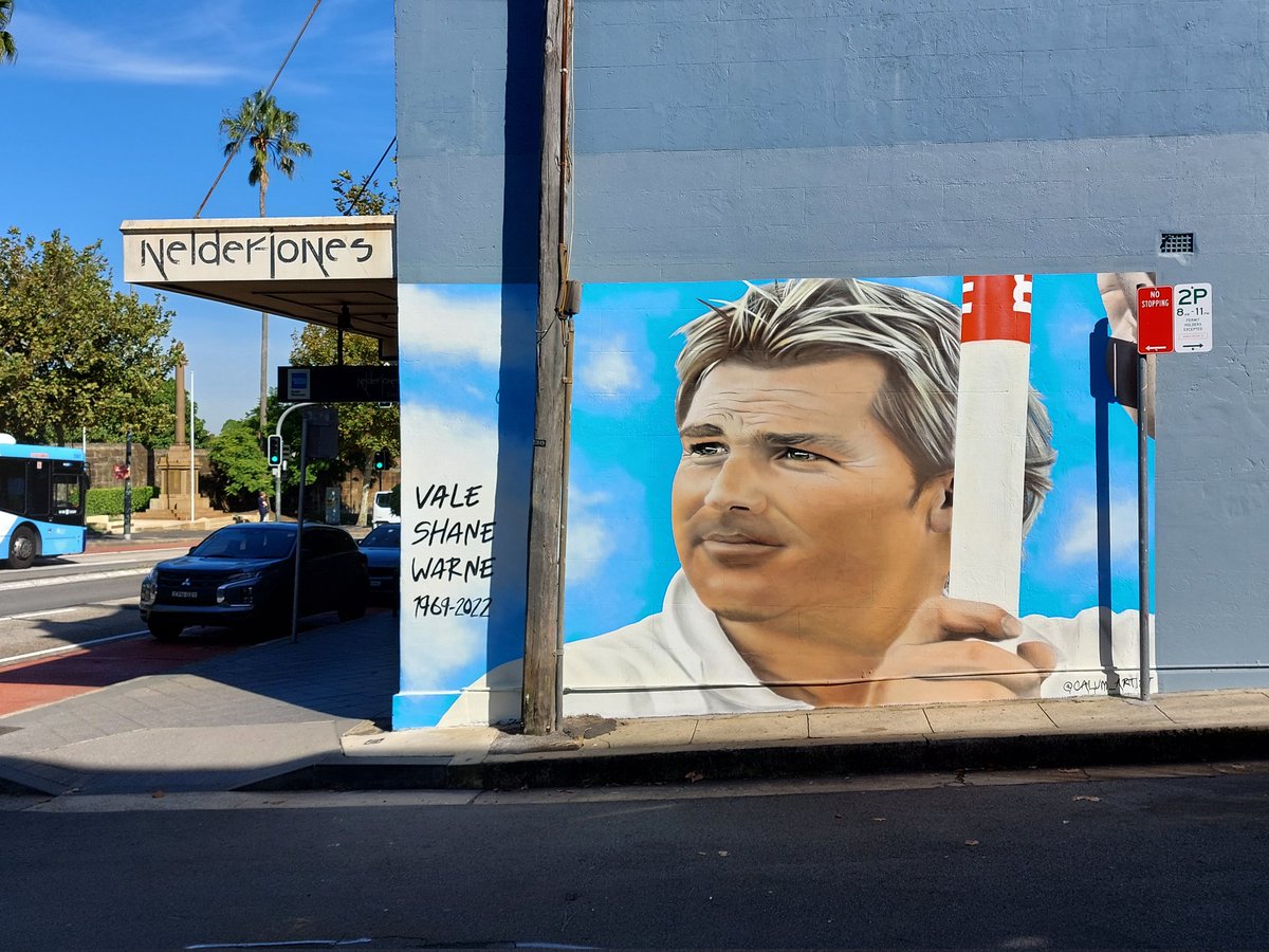 StevenDeare's tweet photo. Finished mural in Paddington, #Sydney #RIPShaneWarne #shanewarne #ripwarnie #ripwarne #cricket #ShaneWarneRIP https://t.co/LTAWctMj4c