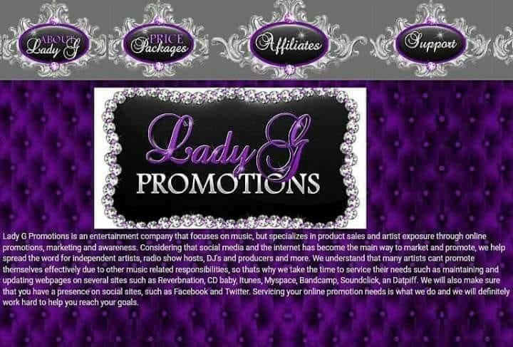 Affordable, effective, social media marketing ladygpromotions.org
All Inquires about #LadyGPromotions should be sent to ladygpromotions@gmail.com ( A 24/7 GRIND ONLINE
Lady G Promotions
