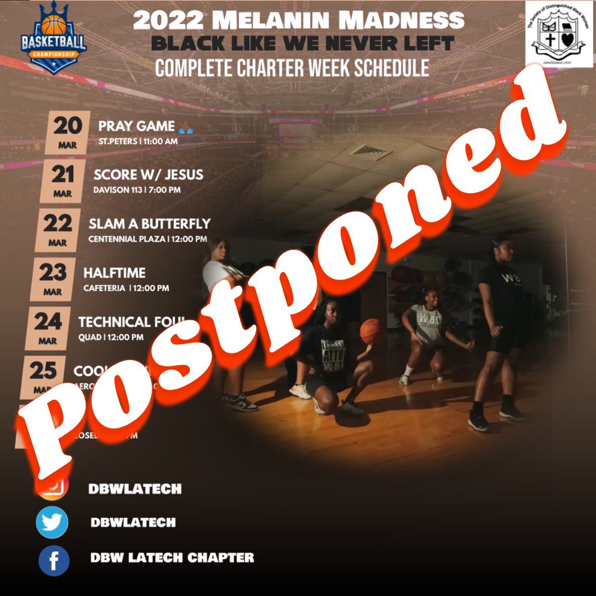 Melanin Madness: Black Like We Never Left is postponed. 🤎✨ We apologize for the late notice and hope to see you for a week of educational and fun events in the future!