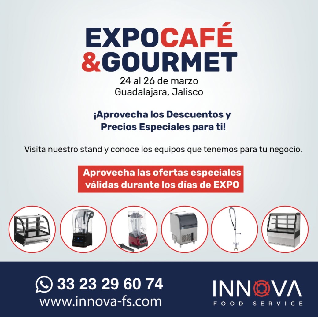 innova_fs's tweet photo. Te Esperamos en @CafeyGourmet 
https://t.co/FlETeZxhlv
#cocinasprofesionales #cocinasindustriales #foodservice #innovafs #cafeterias #expocafeygourmet https://t.co/sT1LOJQakA