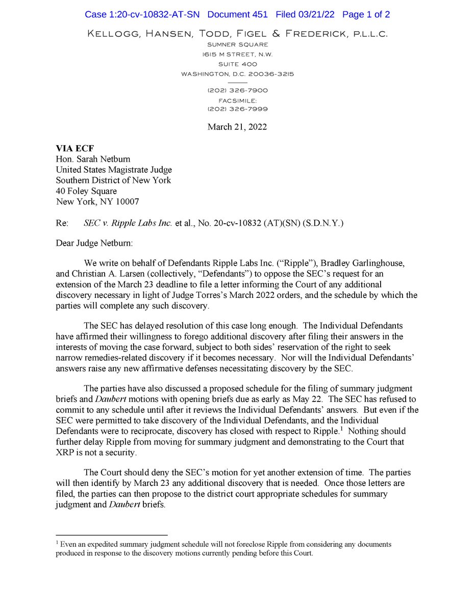 FilanLaw's tweet photo. #XRPCommunity #SECGov v. #Ripple #XRP The Individual Defendants have filed their Objection. "The SEC has delayed resolution of this case long enough....Nothing should further delay Ripple from moving for summary judgment and demonstrating to the Court that XRP is not a security." https://t.co/s3JU5f2kPK